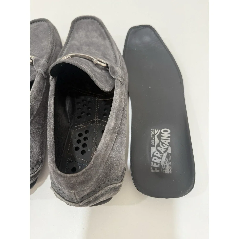 Salvatore Ferragamo Gancini Bit Grey Suede Driving loafers Mens US 9D‎